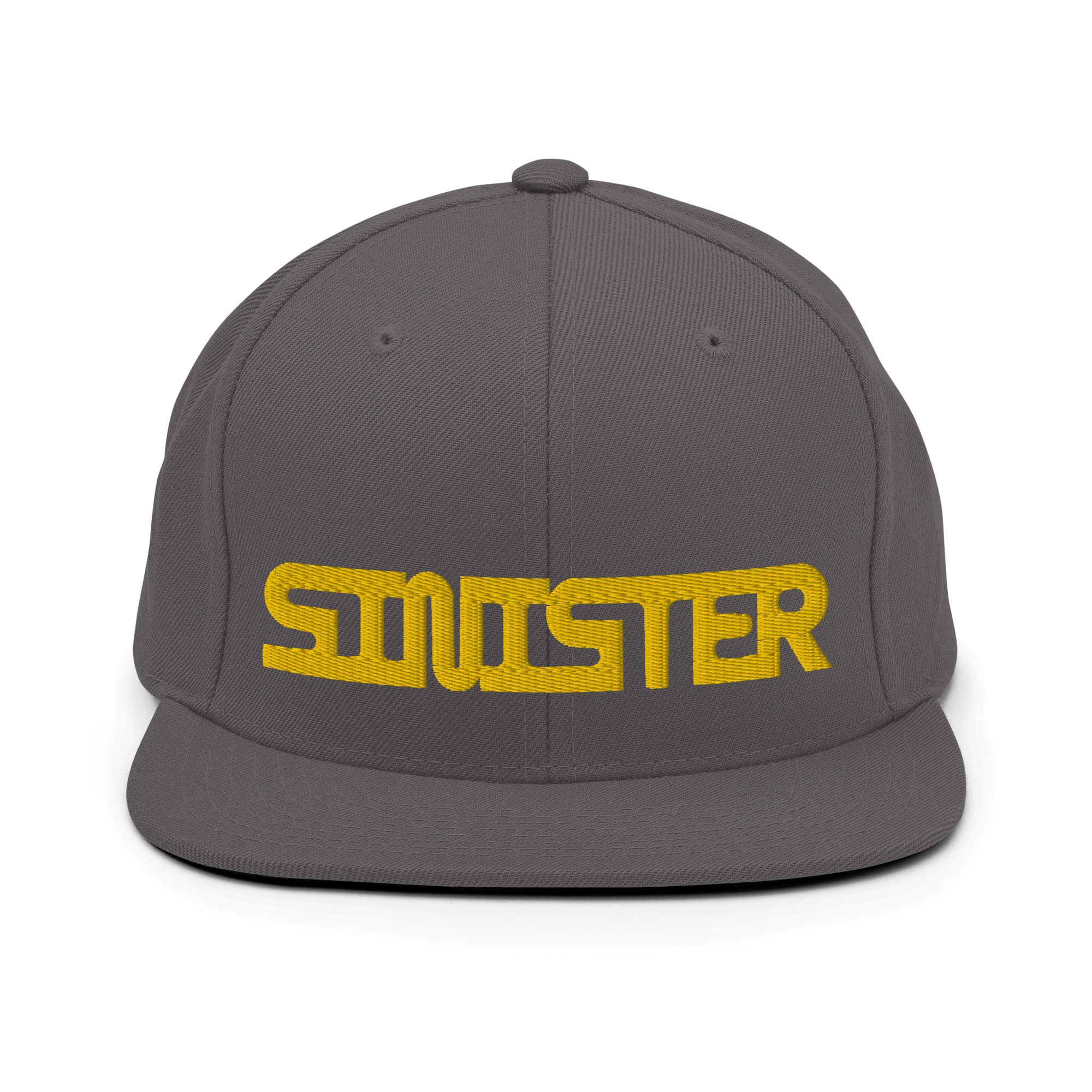 Sinister Snapback CapUnleash your dark style with the Sinister Snapback Cap – a classic fit, flat brim, and full buckram structure that commands attention. The adjustable snap closure ensures a comfortable, one-size-fits-most fit. Crafted exclusively for