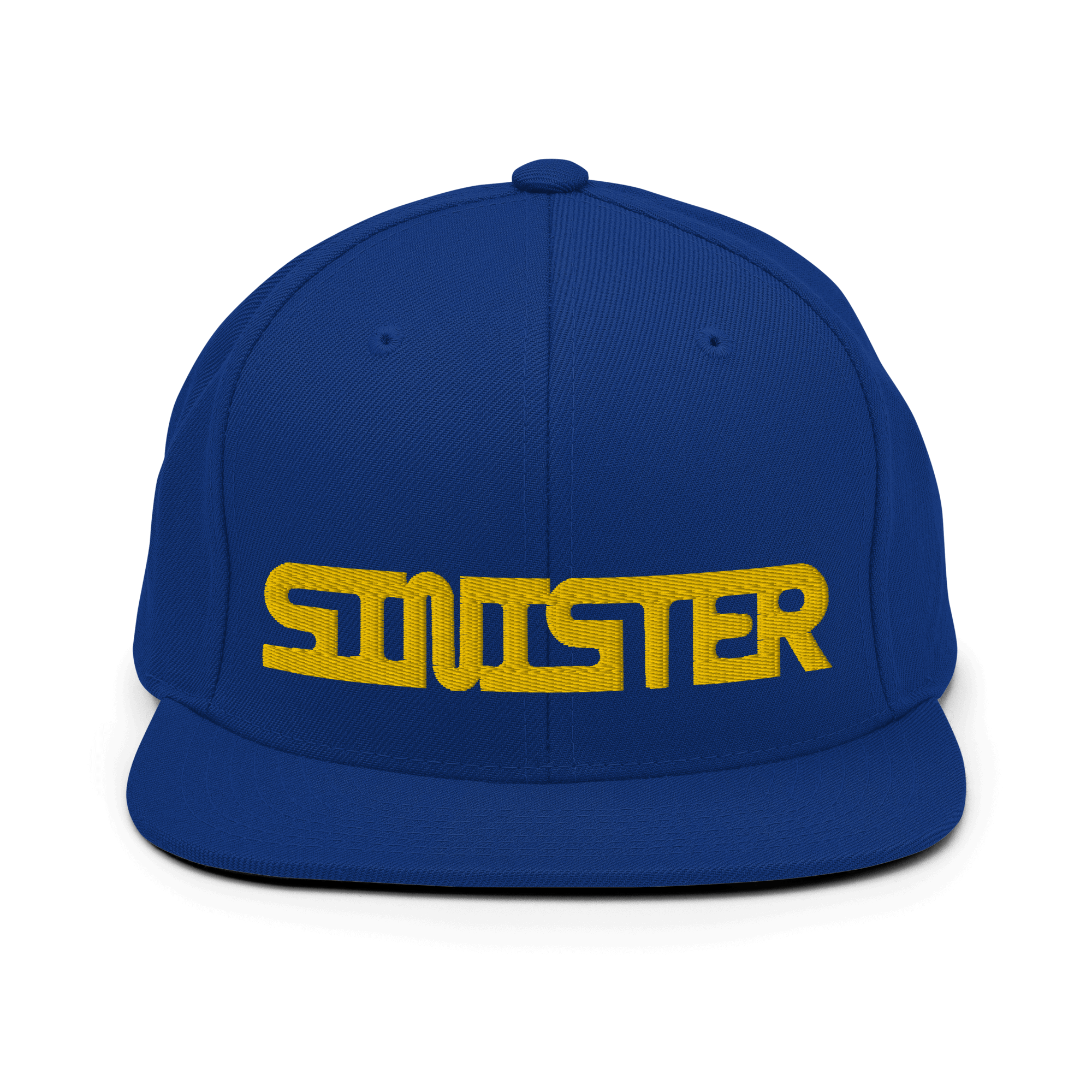 Sinister Snapback CapUnleash your dark style with the Sinister Snapback Cap – a classic fit, flat brim, and full buckram structure that commands attention. The adjustable snap closure ensures a comfortable, one-size-fits-most fit. Crafted exclusively for